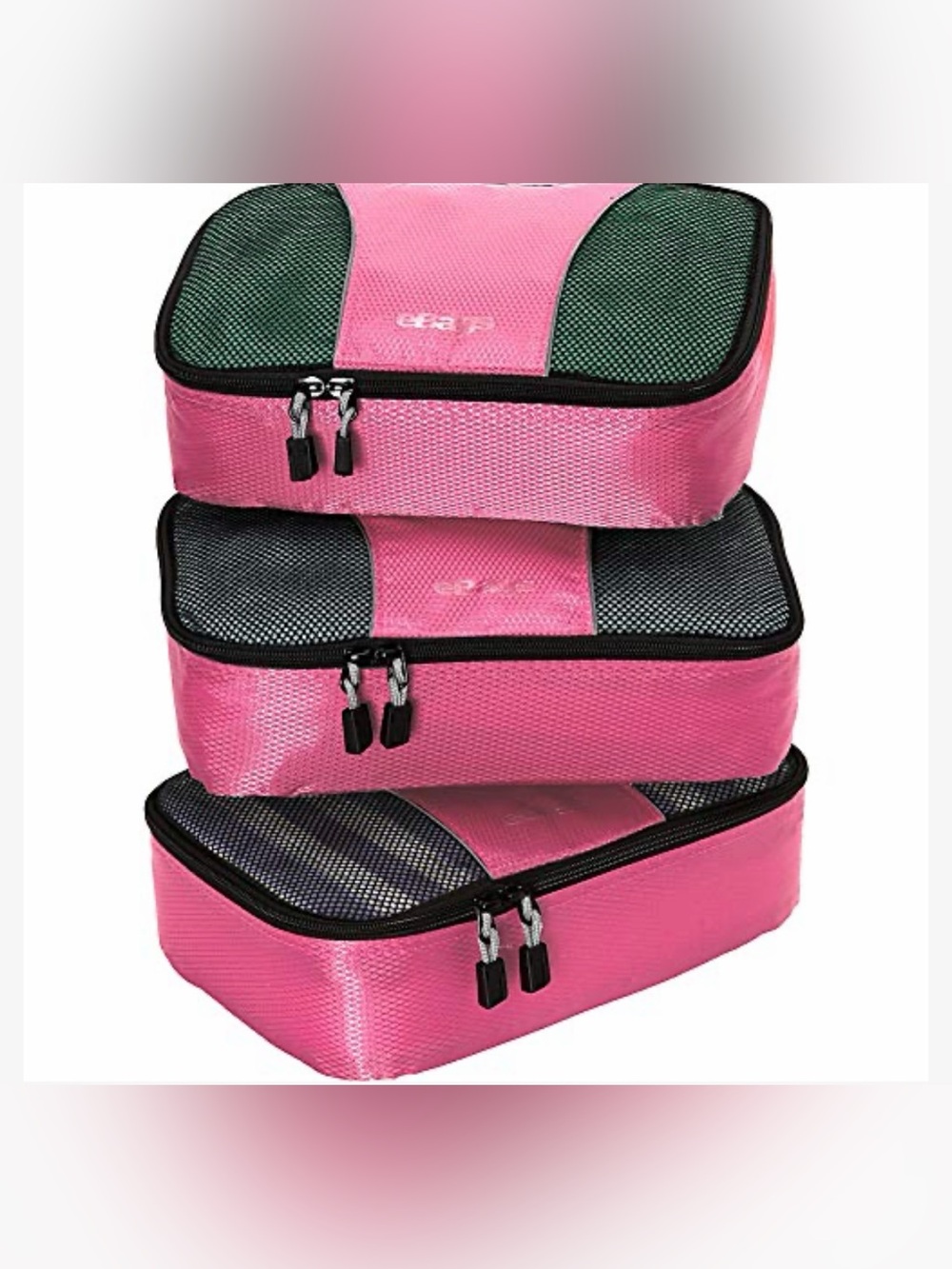 eBags  Lot of 3 Packing Cube Travel Organizer Bag Mesh Peony Pink /Black NWT
